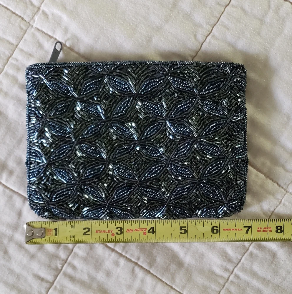 Bechamel Beaded Clutch Evening Bag Purse Embellished Black Gray Like-New